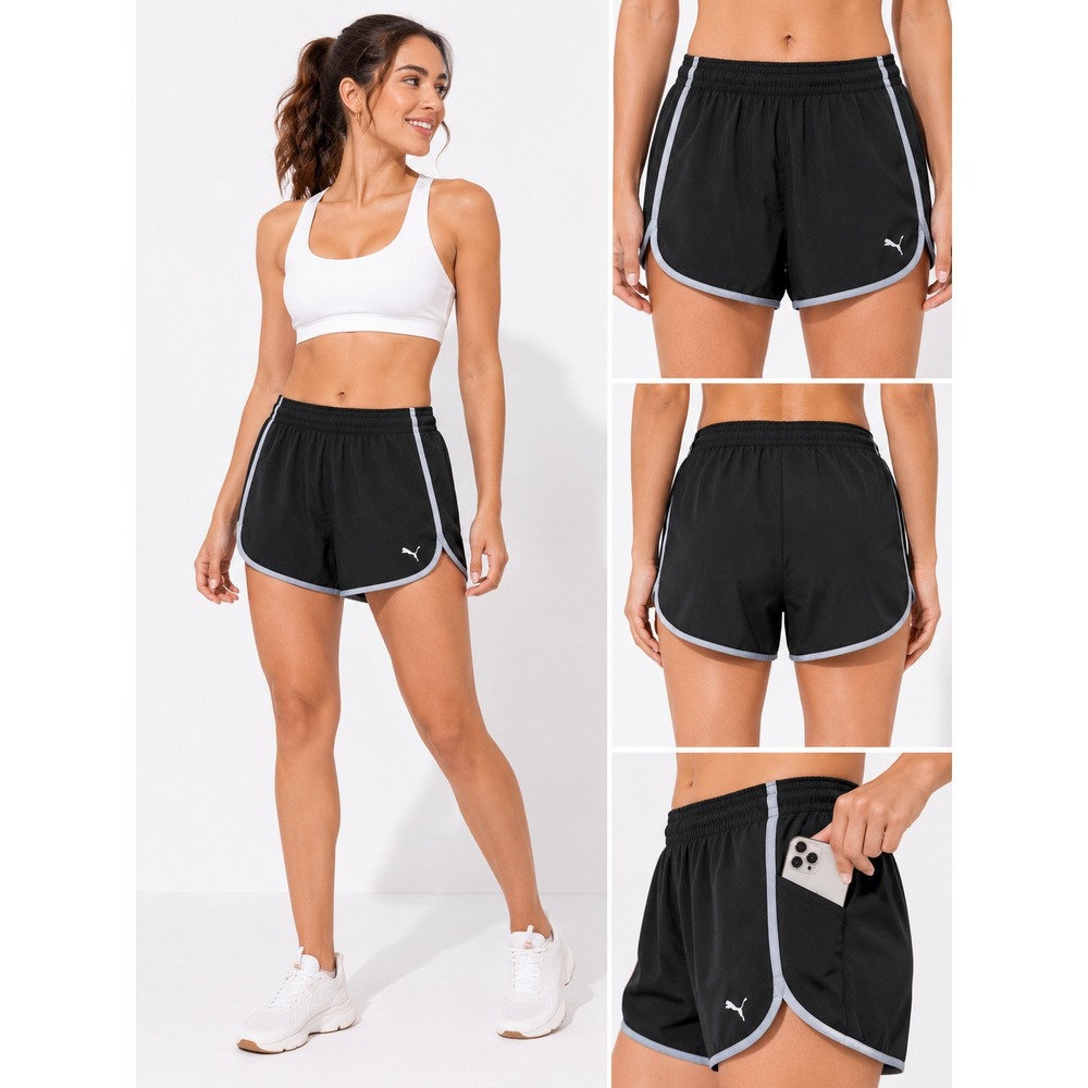Puma Womens Athletic Running Shorts Size M Black White Contrast Trim Lightweight